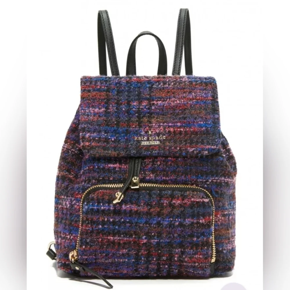 Kate Spade Emerson Fabric Jessa Tweed Backpack Burgundy/Multi 90's Inspired Bag - Picture 4 of 16